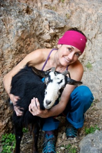 Snuggling with a crag goat
